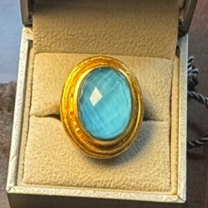 Julie Vos Gold Ring with Aqua Blue Stone